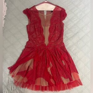 Red lace cocktail dress